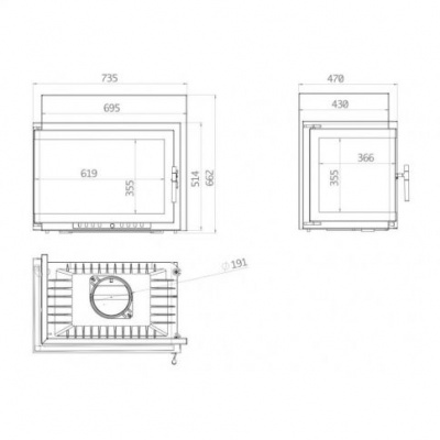 Каминная топка Echa Tech Font/700 угловая 14 кВт, 735/514/X