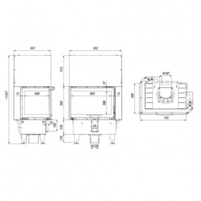 Топка Defro Home Intra SM G угловая, 10кВт, 755/548/498мм, гильотина
