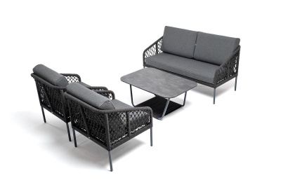 Лаунж-зона 4SIS Канны 4-местная из роупа узелкового плетения Цвет: темно-серый