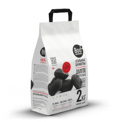 Уголь брикетированный 800 Degrees Долгое Горение, мешок 2 кг