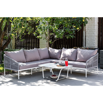 Модульная угловая лаунж-зона 4SIS Канны из роупа Цвет: светло-серый