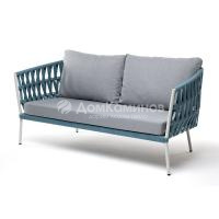 Диван 4SIS Диего 2-местный из роупа, каркас алюминий светло-серый (RAL7035) муар, роуп бирюзовый круглый, ткань светло-серая