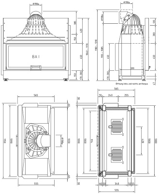 Каминная топка Schmid Lina FD 10057 h (туннельная версия)