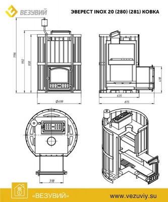 Печь для бани из нерж. стали Эверест INOX 20 (280) Ковка Печь для бани из нерж. стали Эверест INOX 20 (280) Ковка
