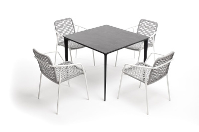 Обеденная группа 4SIS Малага 4-местная со стульями Тунис Цвет: белый, светло-серый