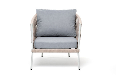 Кресло 4SIS Диего, каркас светло-серый муар, роуп бежевый, ткань светло-серая