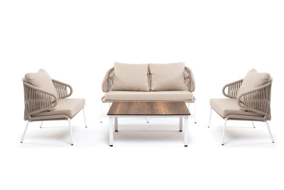 Лаунж-зона 4SIS Милан 4-местная из роупа, каркас белый, роуп бежевый