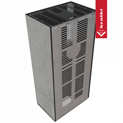 Каминокомплект FLOKI в облицовке CEMENTO GRIGIO BOCCIARDATA, угловое стекло слева Каминокомплект FLOKI в облицовке CEMENTO GRIGIO BOCCIARDATA, угловое стекло слева