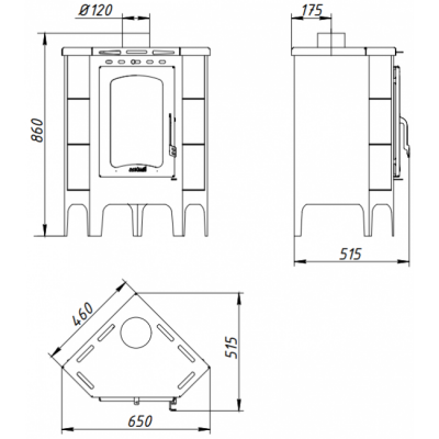 Печь-камин ЭкоКамин Бавария угловая (PK145)