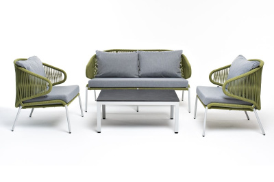 Лаунж-зона 4SIS Милан 4-местная из роупа, каркас светло-серый, роуп салатовый меланж