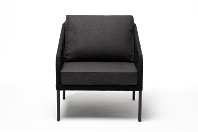 Кресло из роупа (узелки) 4SIS Канны, каркас темно-серый муар, роуп темно-серый, ткань темно-серая 027