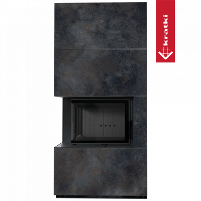 Каминокомплект FLOKI в облицовке OSSIDO NERO, угловое стекло слева Каминокомплект FLOKI в облицовке OSSIDO NERO, угловое стекло слева