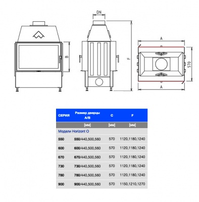 Каминная топка Kobok HORIZONT O 900 