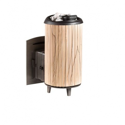 Банная печь Прометалл Атмосфера XL (Про) в ламелях Окаменевшее дерево перенесенный рисунок