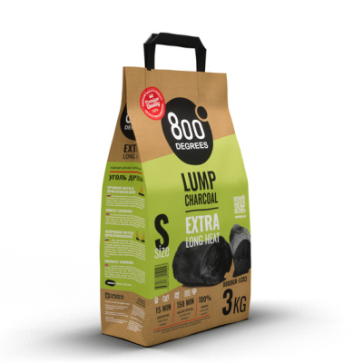 Уголь кусковой древесный 800 Degrees Долгое Горение, мешок 3 кг