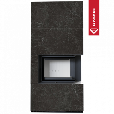 Каминокомплект FLOKI в облицовке NATURALI NERO GRECO, угловое стекло справа Каминокомплект FLOKI в облицовке NATURALI NERO GRECO, угловое стекло справа