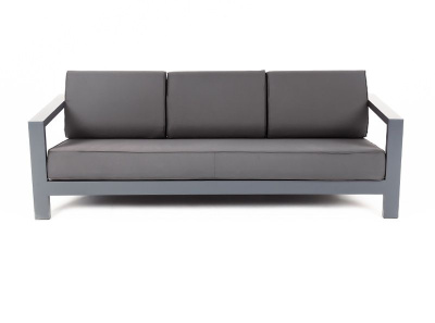 Диван 4SIS Гранада трехместный. каркас алюминий темно-серый (RAL7024) муар, роуп темно-серый круглый, ткань темно-серая 027