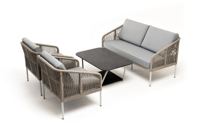 Лаунж-зона 4SIS Канны 4-местная из роупа со столиком Глория Цвет: светло-серый, серый меланж