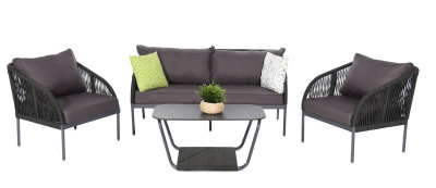 Лаунж-зона 4SIS Канны 4-местная из роупа со столиком Канны Цвет: темно-серый, серый гранит