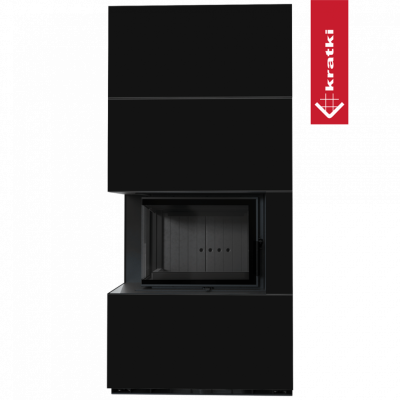 Каминокомплект FLOKI в облицовке NERO ASSOLUTO, угловое стекло слева Каминокомплект FLOKI в облицовке NERO ASSOLUTO, угловое стекло слева