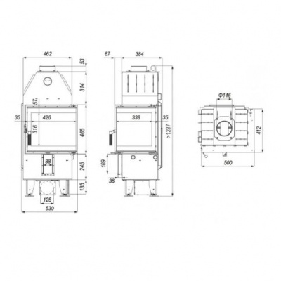 Топка Defro Home Intra XSM Mini угловая, 8кВт, 500/465/412 мм
