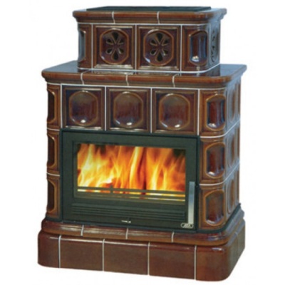 Печь-камин ABX KARELIE, с кафельным цоколем, с теплообменником (коричневый)